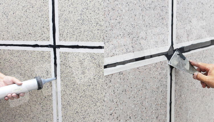 寶潤達(dá)外墻保溫一體板施工步驟-填刮硅酮密封膠